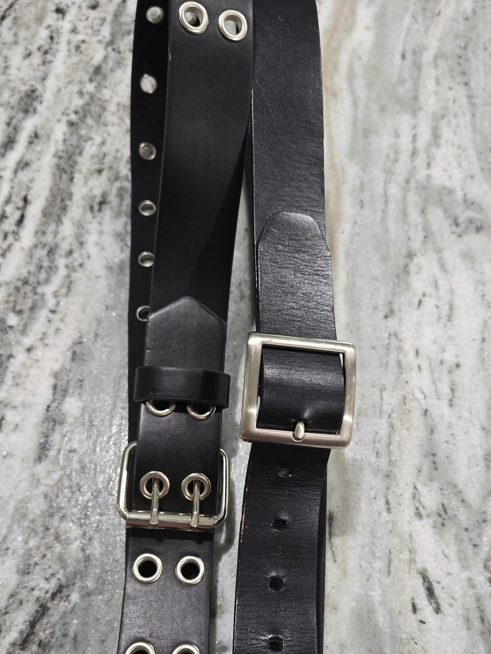 Women's Black Grommet Belt with Silver Buckle & Black Nine West Belt 46"